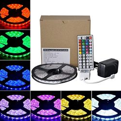 LED Strip Lights,RGB 5M(16.4Ft),150 LEDs,12V,Waterproof Flexible Rope Lighting with 44key IR Rem ...