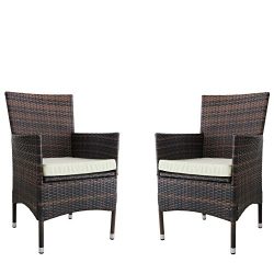 Kosycosy 2 Pieces Patio Porch Furniture Set PE Rattan Wicker Chairs with Beige Cushions Outdoor  ...