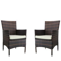 Kosycosy 2 Pieces Patio Porch Furniture Set PE Rattan Wicker Chairs with Beige Cushions Outdoor  ...