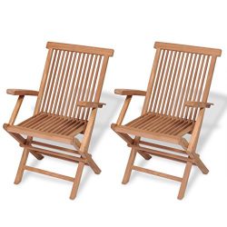 Festnight Set of 2 Teak Wood Folding Dining Chairs with Arm Rest Outdoor Patio Garden Yard Foldi ...