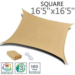 SUNNY GUARD 16’5”x 16’5” Sand Square Sun Shade Sail UV Block for Outdoor ...