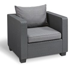 Keter Salta All Weather Outdoor Patio Furniture Armchair with Sunbrella Cushions in a Resin Plas ...