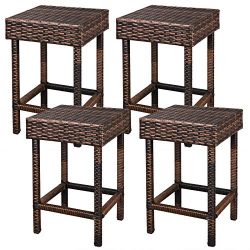 F2C Brown Wicker Barstool All Weather Dining Chairs Outdoor Patio Furniture Bar Stools (Backless ...