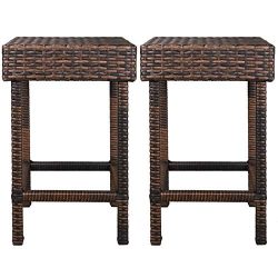F2C Brown Wicker Barstool All Weather Dining Chairs Outdoor Patio Furniture Bar Stools (Set of 2 ...