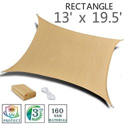 SUNNY GUARD 13′ x 19.5′ Sand Rectangle Sun Shade Sail UV Block for Outdoor Patio Garden