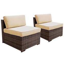 PATIOROMA Patio Loveseat Wicker Armless Chairs, All Weather Brown PE Wicker Sofa Chair,Additiona ...