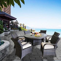 Patioption 7 Pieces (6 Seats) Outdoor Patio Furniture Dining Tempered Glass Table Sets, All-Weat ...