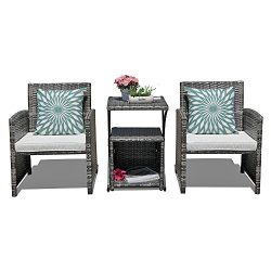 Orange Casual 4 Pieces Outdoor Wicker Patio Bistro Set Weather Resistant Patio Rattan Furniture  ...