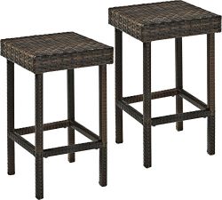 Crosley Furniture Palm Harbor Outdoor Wicker 24-inch Stools – Brown (Set of 2)