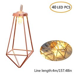 Aolvo 40 LED Rose Gold Geometric Fairy Lights, Minimalist String Lights Metal Led Lantern Bistro ...