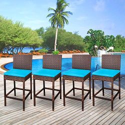 ZENY Set of 4 Wicker Barstool All Weather Dining Chairs Outdoor Patio Furniture Bar Stool Brown  ...