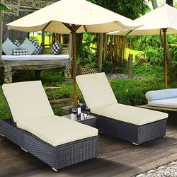 TANGKULA 3 Piece Chaise Lounge Chair Set Patio Outdoor Wicker Chaise Furniture with Heavy Duty P ...