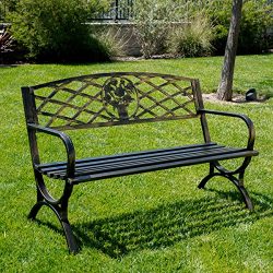 Belleze 50″ Patio Garden Bench Park Yard Outdoor Furniture Porch Chair Seat Steel Frame, B ...