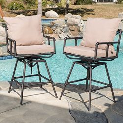 Great Deal Furniture (Set of 2) Varick Outdoor Adjustable Pipe Barstool with Cushions