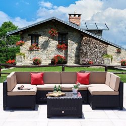 Cloud Mountain 7 Piece Outdoor Patio Rattan Wicker Sectional Sofa Set Backyard Furniture Set Out ...