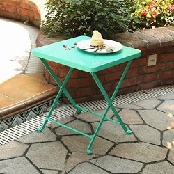 PHI VILLA Outdoor Folding Bistro Table- Patio, Porch Metal Side Table, Turquise