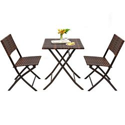 Devoko Patio Furniture Bistro Sets Deck Sling Folding Chair & Table 3 Pieces Outdoor Garden  ...