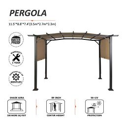 TJ Patio 12 x 9 Ft Pergola Gazebo, Outdoor Patio Sunshelter Steel Frame Pergola Retractable Cano ...