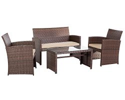 Suncrown 4-Piece Patio Conversation Sets Outdoor Resin Wicker Furniture with Weather Resistant C ...