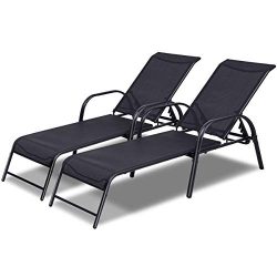 TANGKULA Patio Lounge Chairs Sling Chaise Lounges Recliner Patio Furniture W/Adjustable Back (2)