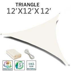 SUNNY GUARD 12′ x 12′ x 12′ Cream Triangle Sun Shade Sail UV Block for Outdoor ...