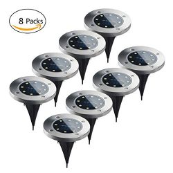 Solar Garden Light, 8 LED Solar Ground Lights Outdoor Waterproof in-Ground Solar Powered Lights  ...