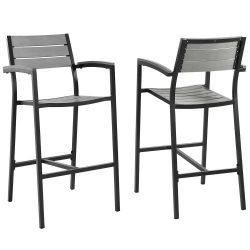Modway Maine Aluminum Outdoor Patio Bar Stools in Brown Gray – Set of 2