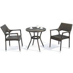 D+ Garden 3-Piece Bistro Table Set for Patio Balcony and Pub, Resin Wicker, Aluminum Frame, Dark ...