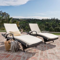 Olivia Patio Furniture ~ Outdoor Wicker Chaise Lounge Chair with Arms with Off-White Cushion (Se ...