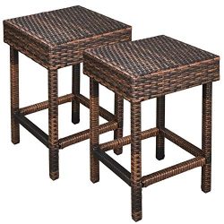 ZENY Wicker Bar Stools Backless Chair Outdoor Furniture 24 inch Dual Tone Brown, Set of 2