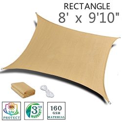 SUNNY GUARD 8’x 9’10” Sand Rectangle Sun Shade Sail UV Block for Outdoor Patio ...