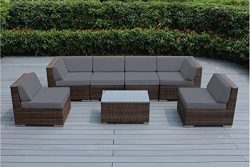 Ohana Outdoor Patio Sofa Sectional Wicker Furniture Mixed Brown 7pc Couch Set with Free Patio co ...