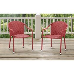 Crosley Furniture Palm Harbor Outdoor Wicker Stackable Chairs – Red (Set of 2)