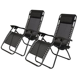 New Zero Gravity Chairs Case Of 2 Black Lounge Patio Chairs Outdoor Yard Beach TKT-11