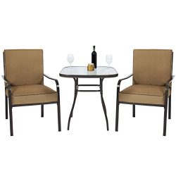 Best Choice Products 3pc Outdoor Patio Bistro Set W/Glass Top Table, 2 Chairs W/Cushions