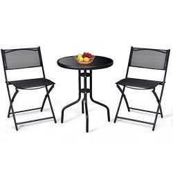 Giantex 3 Pcs Bistro Set Garden Backyard Round Table Folding Chairs, with Rust-Proof Steel Frame ...