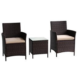 Transpearl 3 Pieces Rattan Furniture Set, Indoor Outdoor Use(2 Seats 1 Table) All Weather Use Fu ...