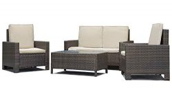 Patio Sofa Set 4pcs Outdoor Furniture Set PE Rattan Wicker Cushion Outdoor Garden Sofa Furniture ...