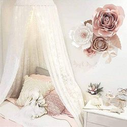 Princess Girls Bed Canopy Castle, Dix-Rainbow White Fairy Net for Kids Twin Bed, Lace Round Dome ...
