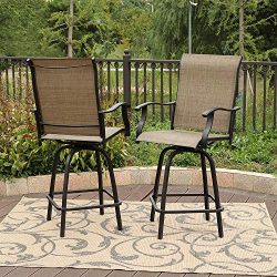 PHI VILLA 2 Piece Outdoor Swivel Bar Stools Height Bar Bistro Chair with All Weather Steel Frame