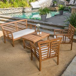 Louis Patio Furniture 4 Piece Outdoor Chat Set | Acacia Wood with a