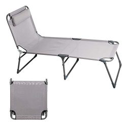 PORTAL Folding Camping Cot Patio Beach Poolside Chaise Lounge Chair Bed Seat Height 15.75″ ...