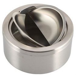 1pc Stainless Steel Cigarette Lidded Ashtray Silver Round Windproof Ashtray with Cover Portable  ...