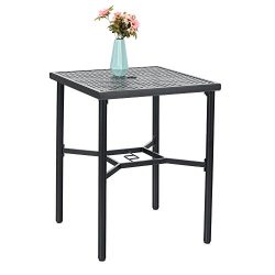 PHI VILLA 28in Patio Height Bistro Square Table with Umbrella Hole – 36″ Height