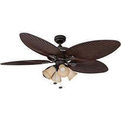 Honeywell Palm Island 52-Inch Tropical Ceiling Fan with 4 Sunset Shade Lights, Five Palm Leaf Bl ...