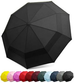 EEZ-Y Compact Travel Umbrella w/Windproof Double Canopy Construction – Auto Open/Close Button