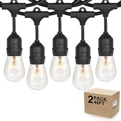 2-Pack Durable 48ft Outdoor String Lights for Patio, Dimmable Edison Vintage 11S14 Light Bulbs,  ...