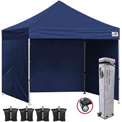 Eurmax 10×10 Ez Pop Up Canopy Outdoor Canopy Instant Tent with 4 zipper Sidewalls and Rolle ...