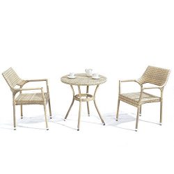 D+ Garden 3-Piece Bistro Table Set with All Weather Modern Resin Wicker, Aluminum Frame PE Ratta ...