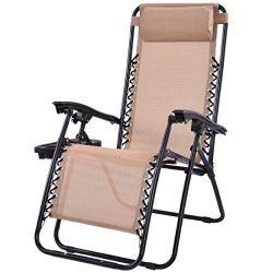 Goplus Folding Zero Gravity Reclining Lounge Chairs Outdoor Beach Patio W/Utility Tray (Beige)